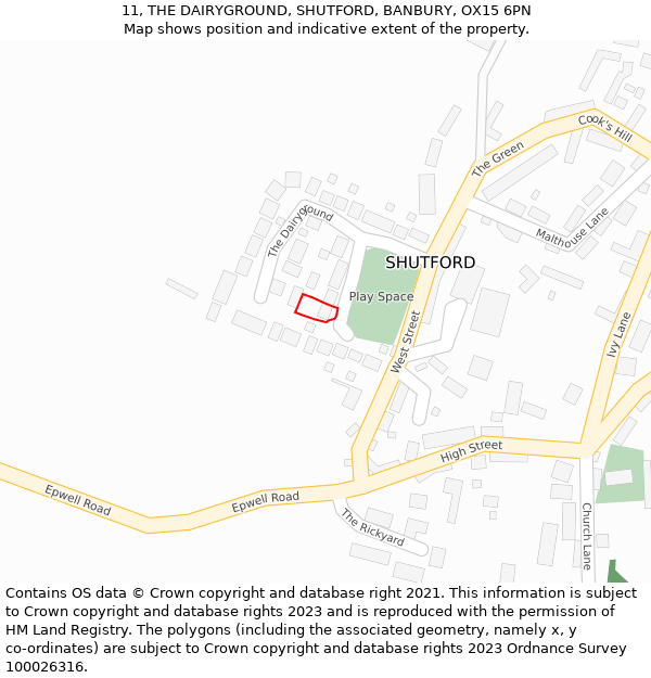 11, THE DAIRYGROUND, SHUTFORD, BANBURY, OX15 6PN: Location map and indicative extent of plot
