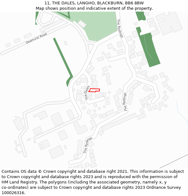 11, THE DALES, LANGHO, BLACKBURN, BB6 8BW: Location map and indicative extent of plot