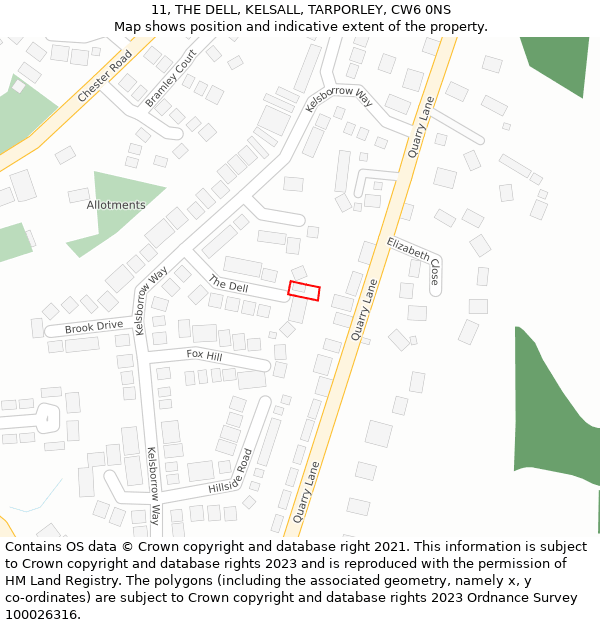 11, THE DELL, KELSALL, TARPORLEY, CW6 0NS: Location map and indicative extent of plot