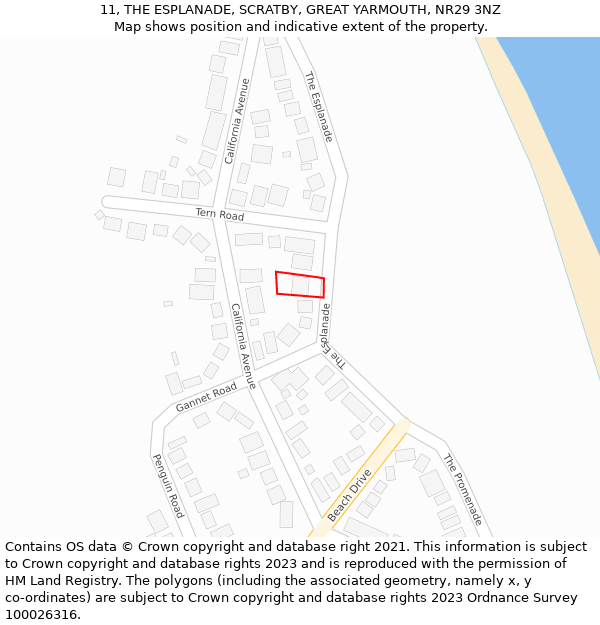 11, THE ESPLANADE, SCRATBY, GREAT YARMOUTH, NR29 3NZ: Location map and indicative extent of plot