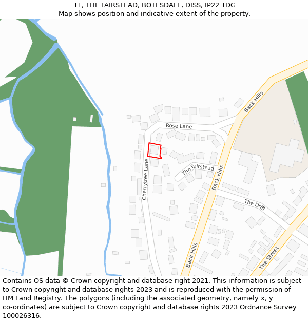 11, THE FAIRSTEAD, BOTESDALE, DISS, IP22 1DG: Location map and indicative extent of plot