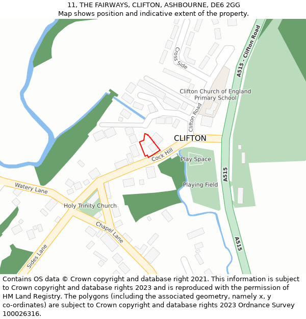 11, THE FAIRWAYS, CLIFTON, ASHBOURNE, DE6 2GG: Location map and indicative extent of plot