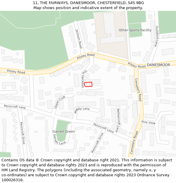 11, THE FAIRWAYS, DANESMOOR, CHESTERFIELD, S45 9BG: Location map and indicative extent of plot