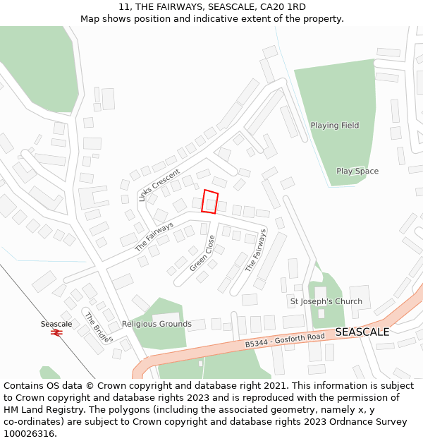 11, THE FAIRWAYS, SEASCALE, CA20 1RD: Location map and indicative extent of plot