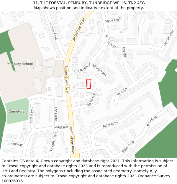 11, THE FORSTAL, PEMBURY, TUNBRIDGE WELLS, TN2 4EG: Location map and indicative extent of plot