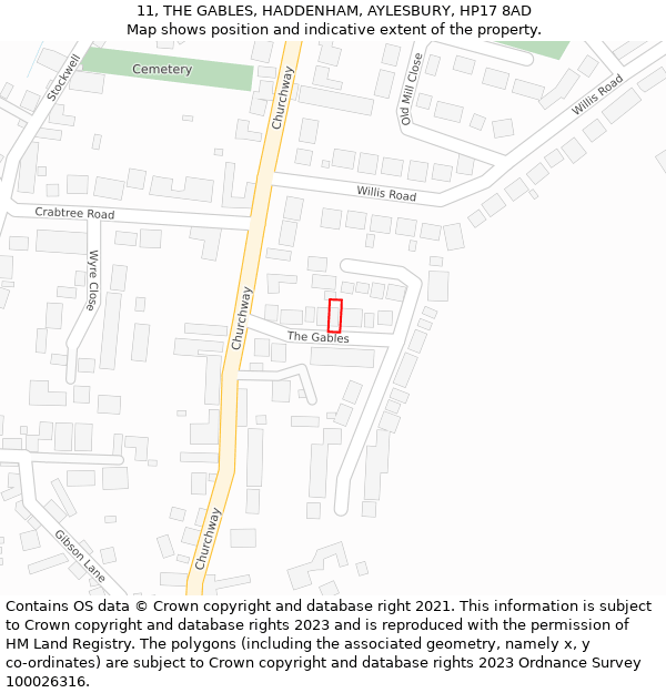 11, THE GABLES, HADDENHAM, AYLESBURY, HP17 8AD: Location map and indicative extent of plot