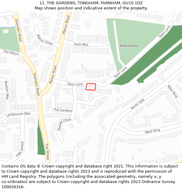 11, THE GARDENS, TONGHAM, FARNHAM, GU10 1DZ: Location map and indicative extent of plot