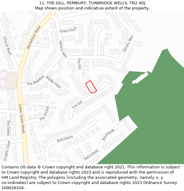 11, THE GILL, PEMBURY, TUNBRIDGE WELLS, TN2 4DJ: Location map and indicative extent of plot