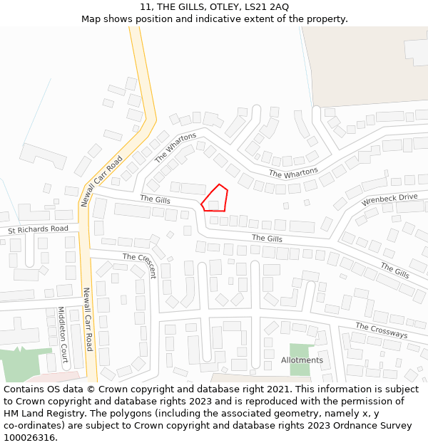 11, THE GILLS, OTLEY, LS21 2AQ: Location map and indicative extent of plot