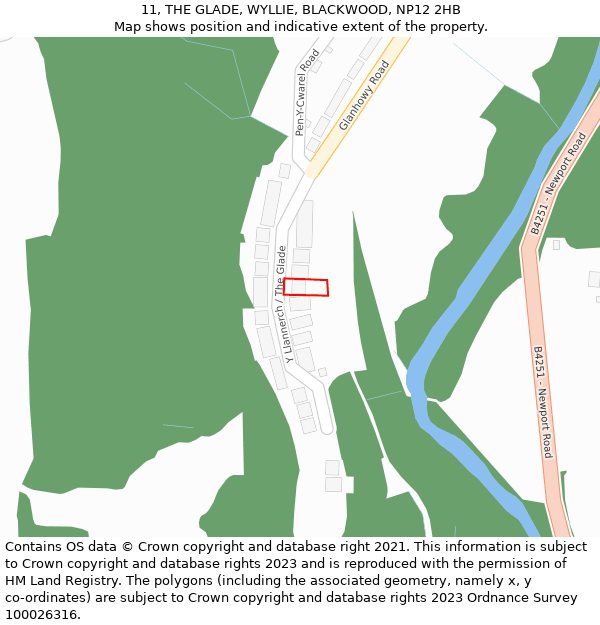 11, THE GLADE, WYLLIE, BLACKWOOD, NP12 2HB: Location map and indicative extent of plot