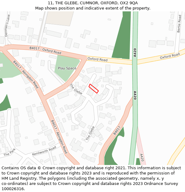 11, THE GLEBE, CUMNOR, OXFORD, OX2 9QA: Location map and indicative extent of plot