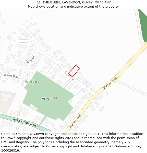 11, THE GLEBE, LAVENDON, OLNEY, MK46 4HY: Location map and indicative extent of plot