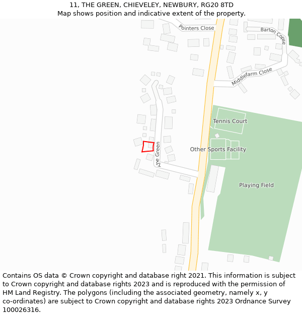 11, THE GREEN, CHIEVELEY, NEWBURY, RG20 8TD: Location map and indicative extent of plot