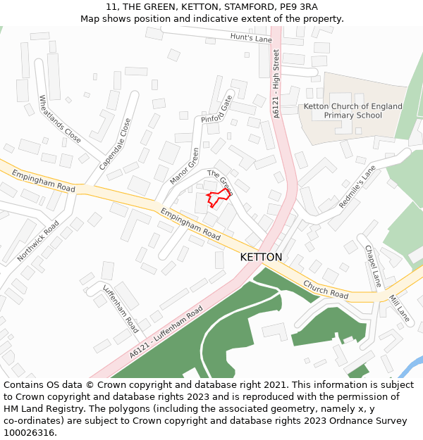 11, THE GREEN, KETTON, STAMFORD, PE9 3RA: Location map and indicative extent of plot