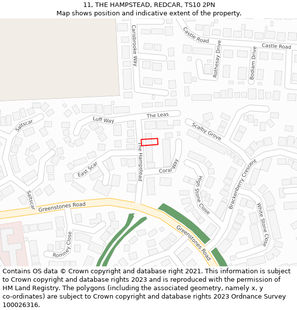 11, THE HAMPSTEAD, REDCAR, TS10 2PN: Location map and indicative extent of plot