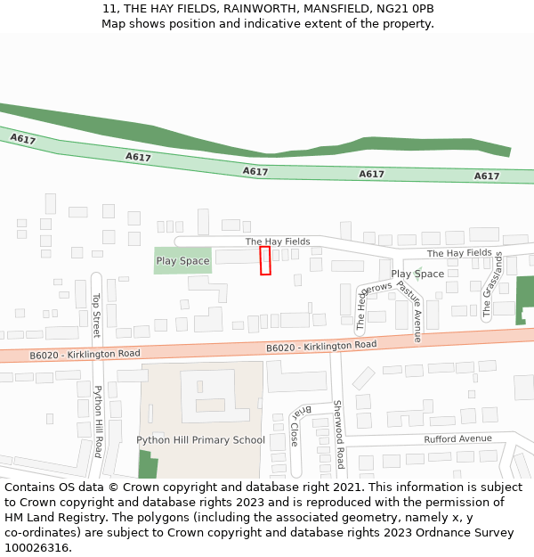 11, THE HAY FIELDS, RAINWORTH, MANSFIELD, NG21 0PB: Location map and indicative extent of plot