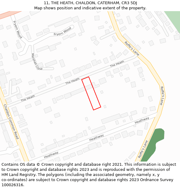 11, THE HEATH, CHALDON, CATERHAM, CR3 5DJ: Location map and indicative extent of plot