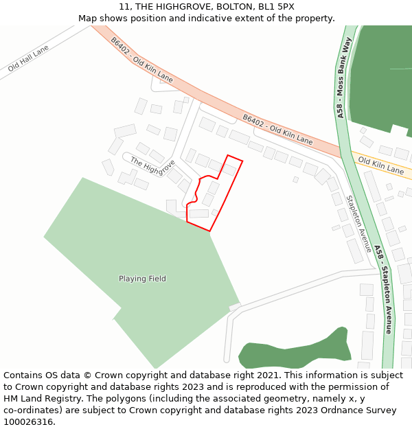 11, THE HIGHGROVE, BOLTON, BL1 5PX: Location map and indicative extent of plot