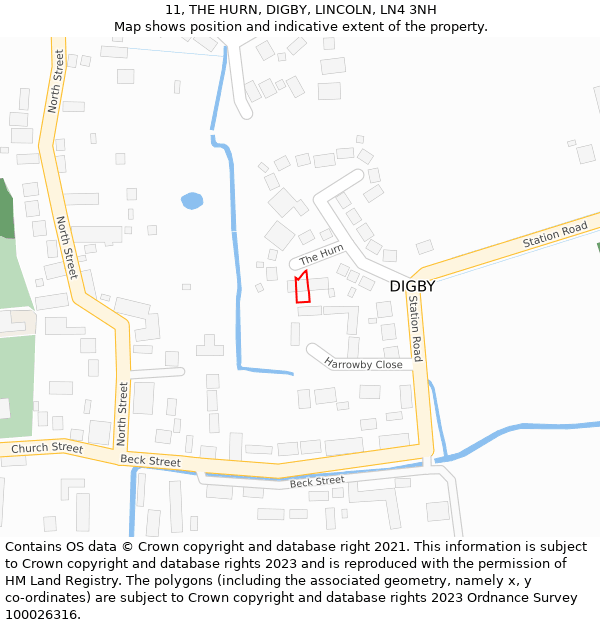 11, THE HURN, DIGBY, LINCOLN, LN4 3NH: Location map and indicative extent of plot