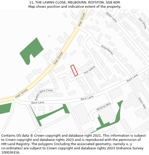 11, THE LAWNS CLOSE, MELBOURN, ROYSTON, SG8 6DR: Location map and indicative extent of plot