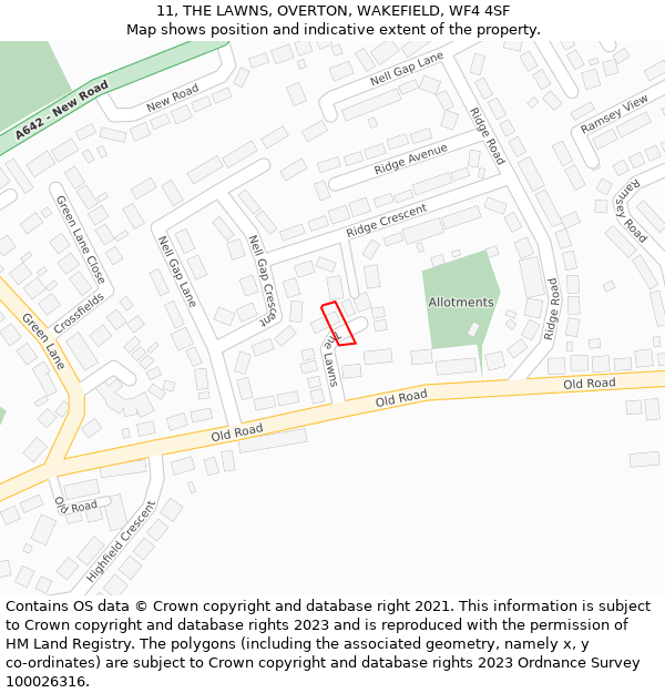 11, THE LAWNS, OVERTON, WAKEFIELD, WF4 4SF: Location map and indicative extent of plot