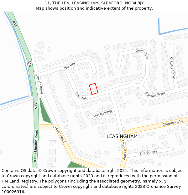 11, THE LEA, LEASINGHAM, SLEAFORD, NG34 8JY: Location map and indicative extent of plot