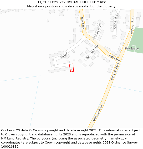 11, THE LEYS, KEYINGHAM, HULL, HU12 9TX: Location map and indicative extent of plot