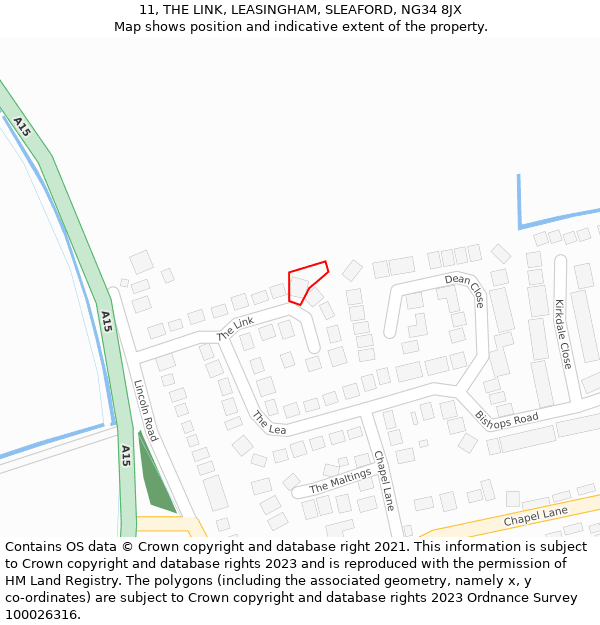 11, THE LINK, LEASINGHAM, SLEAFORD, NG34 8JX: Location map and indicative extent of plot