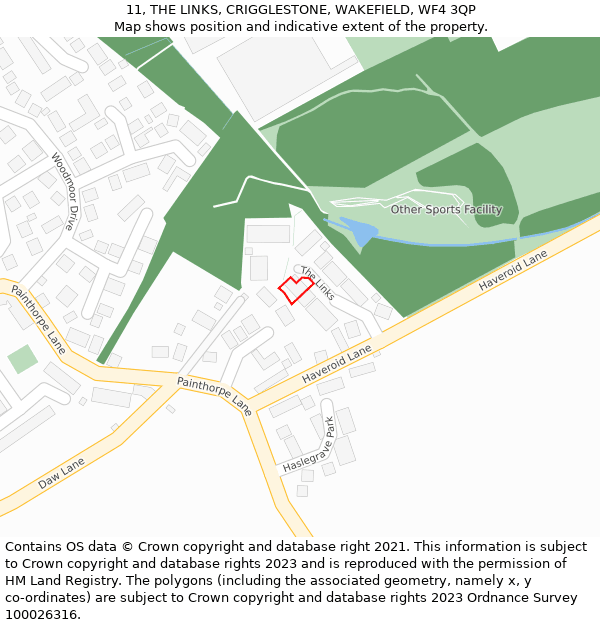 11, THE LINKS, CRIGGLESTONE, WAKEFIELD, WF4 3QP: Location map and indicative extent of plot