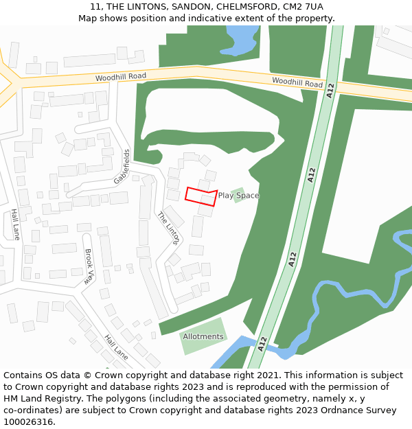 11, THE LINTONS, SANDON, CHELMSFORD, CM2 7UA: Location map and indicative extent of plot