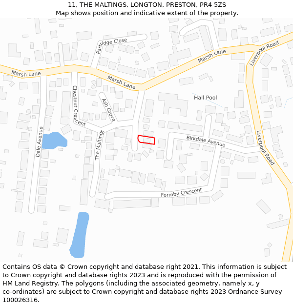 11, THE MALTINGS, LONGTON, PRESTON, PR4 5ZS: Location map and indicative extent of plot