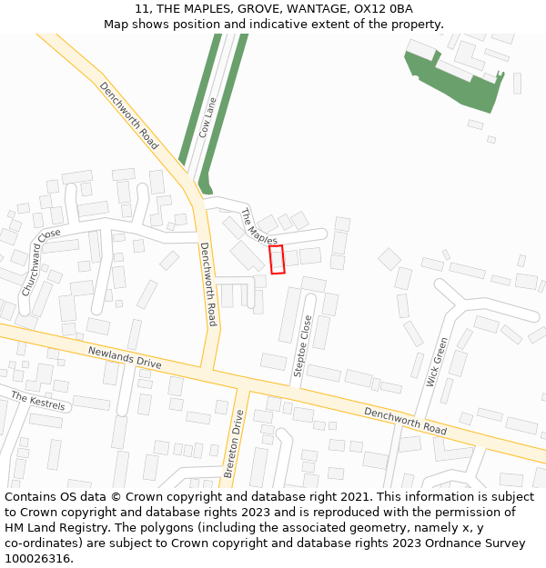 11, THE MAPLES, GROVE, WANTAGE, OX12 0BA: Location map and indicative extent of plot