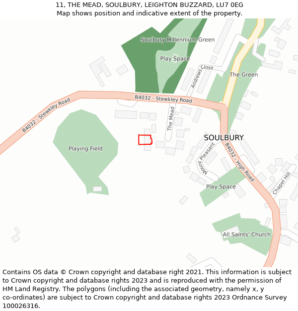 11, THE MEAD, SOULBURY, LEIGHTON BUZZARD, LU7 0EG: Location map and indicative extent of plot