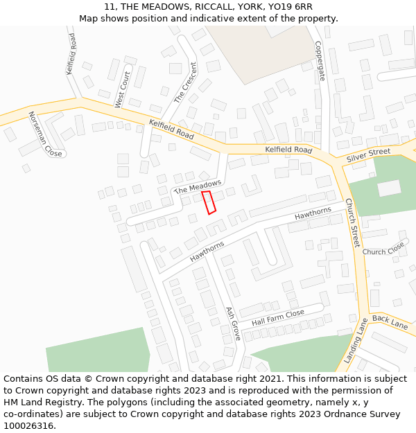 11, THE MEADOWS, RICCALL, YORK, YO19 6RR: Location map and indicative extent of plot