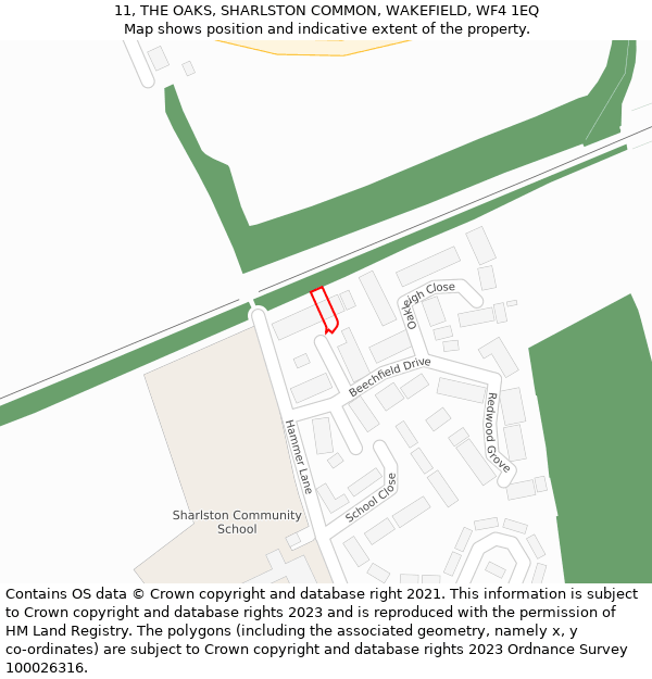 11, THE OAKS, SHARLSTON COMMON, WAKEFIELD, WF4 1EQ: Location map and indicative extent of plot