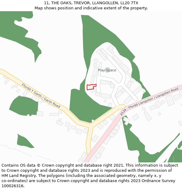 11, THE OAKS, TREVOR, LLANGOLLEN, LL20 7TX: Location map and indicative extent of plot