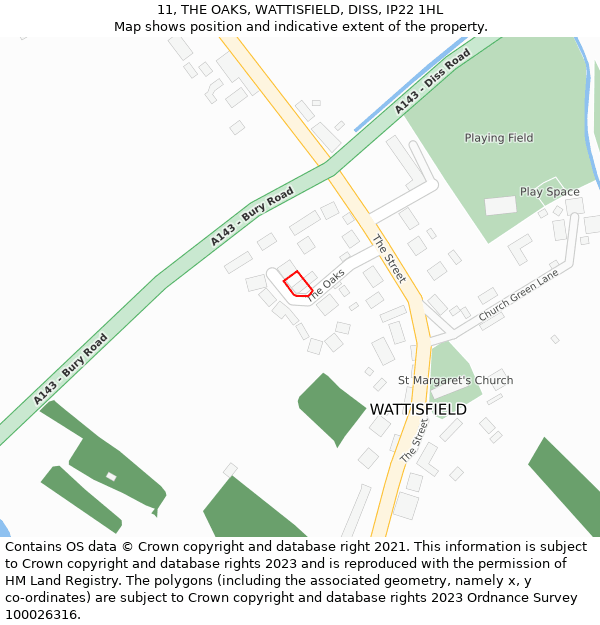 11, THE OAKS, WATTISFIELD, DISS, IP22 1HL: Location map and indicative extent of plot