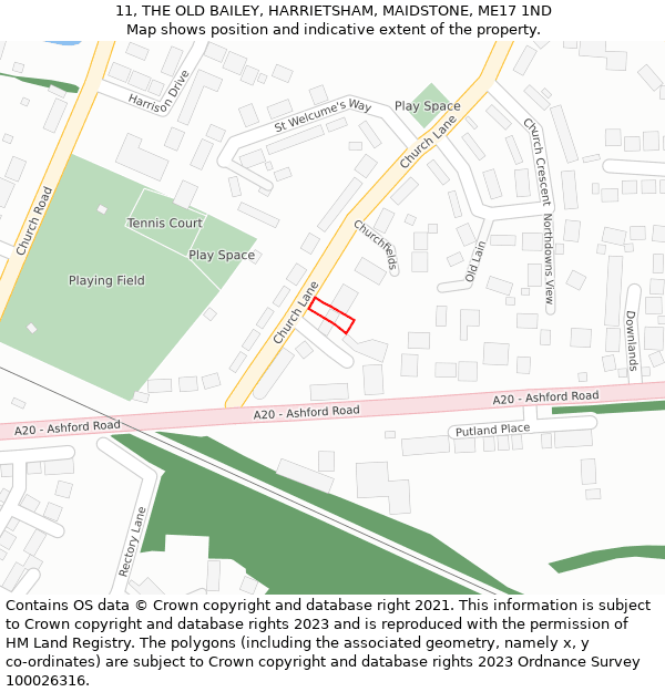 11, THE OLD BAILEY, HARRIETSHAM, MAIDSTONE, ME17 1ND: Location map and indicative extent of plot