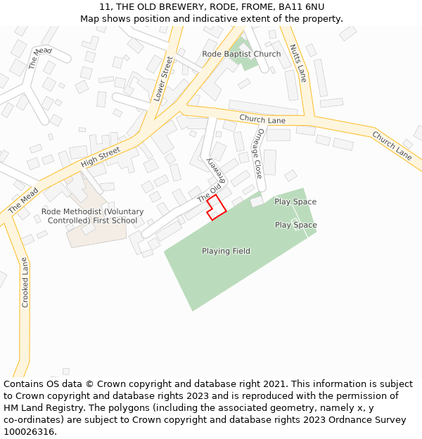 11, THE OLD BREWERY, RODE, FROME, BA11 6NU: Location map and indicative extent of plot