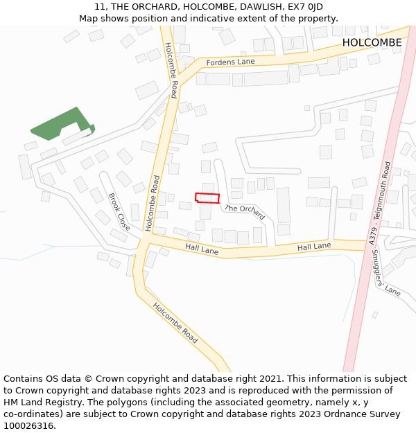 11, THE ORCHARD, HOLCOMBE, DAWLISH, EX7 0JD: Location map and indicative extent of plot