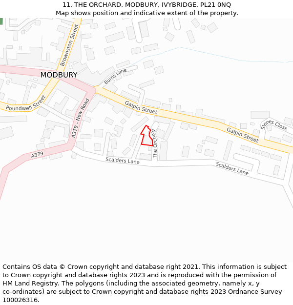 11, THE ORCHARD, MODBURY, IVYBRIDGE, PL21 0NQ: Location map and indicative extent of plot