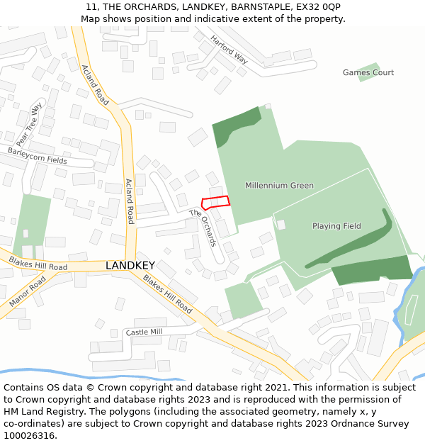 11, THE ORCHARDS, LANDKEY, BARNSTAPLE, EX32 0QP: Location map and indicative extent of plot
