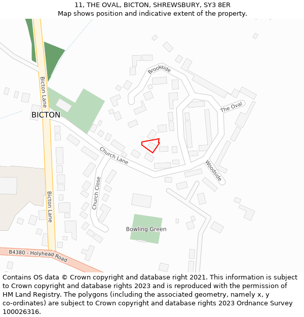 11, THE OVAL, BICTON, SHREWSBURY, SY3 8ER: Location map and indicative extent of plot