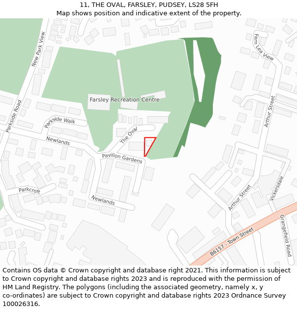 11, THE OVAL, FARSLEY, PUDSEY, LS28 5FH: Location map and indicative extent of plot