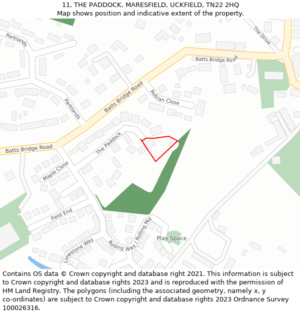 11, THE PADDOCK, MARESFIELD, UCKFIELD, TN22 2HQ: Location map and indicative extent of plot