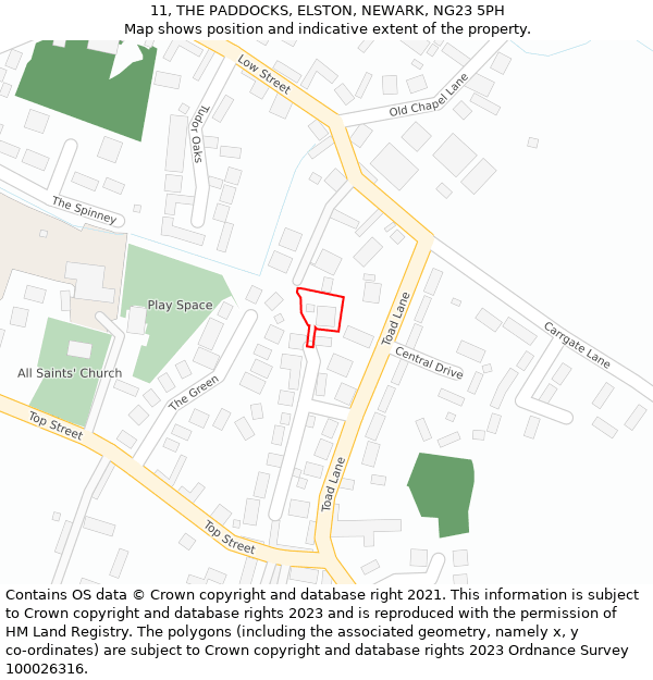 11, THE PADDOCKS, ELSTON, NEWARK, NG23 5PH: Location map and indicative extent of plot