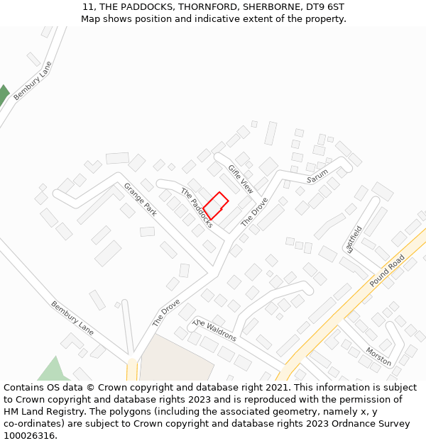 11, THE PADDOCKS, THORNFORD, SHERBORNE, DT9 6ST: Location map and indicative extent of plot