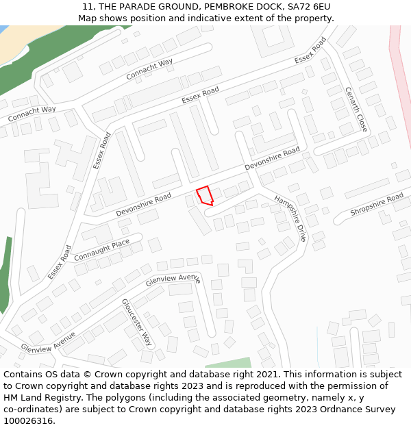 11, THE PARADE GROUND, PEMBROKE DOCK, SA72 6EU: Location map and indicative extent of plot