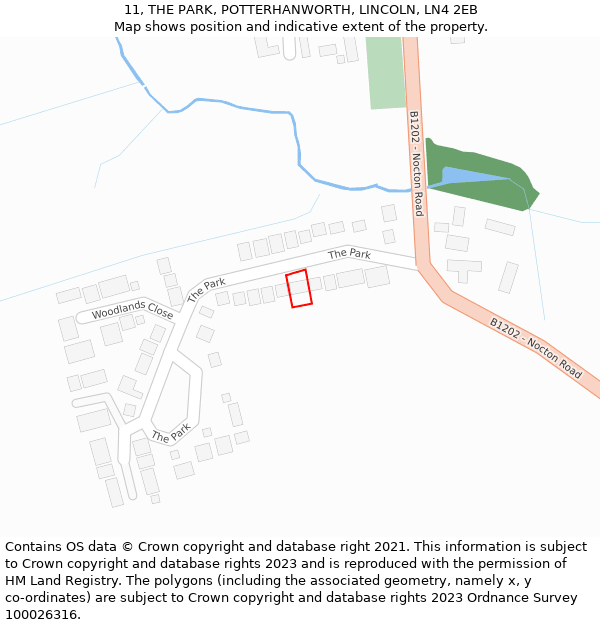 11, THE PARK, POTTERHANWORTH, LINCOLN, LN4 2EB: Location map and indicative extent of plot