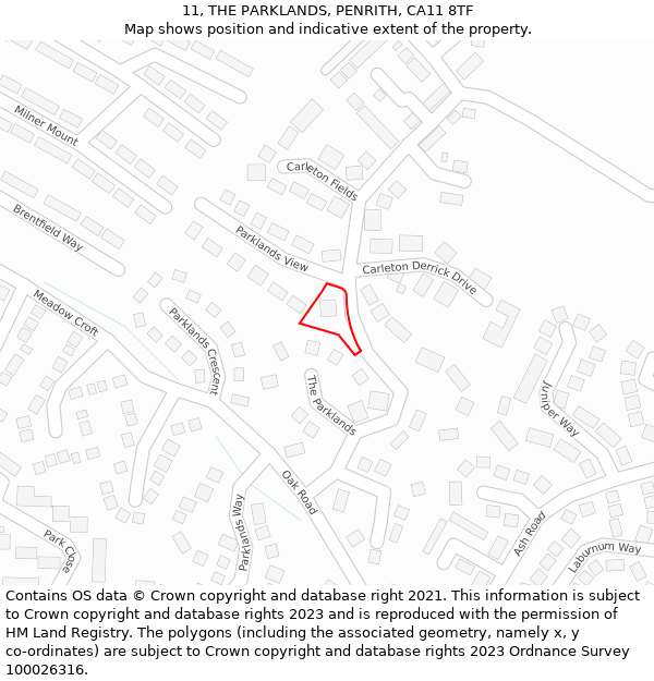 11, THE PARKLANDS, PENRITH, CA11 8TF: Location map and indicative extent of plot